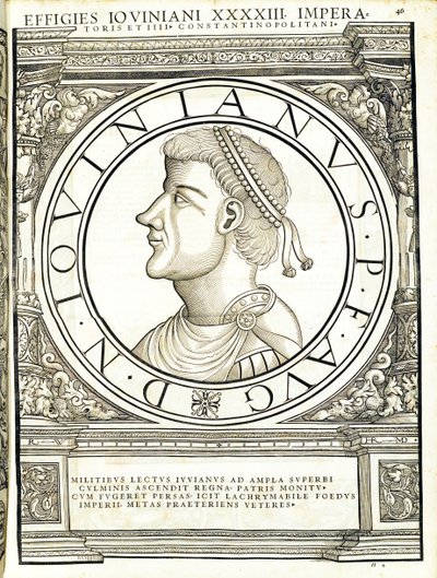 Joviano, ilustración de Imperatorum romanorum omnium orientalium et occidentalium verissimae imagines ex antiquis numismatis, 1559 de Hans Rudolf Manuel Deutsch